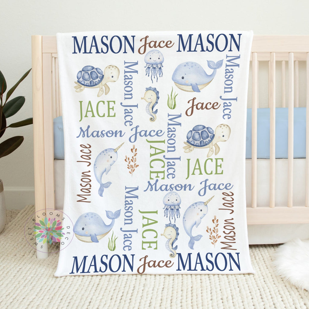 Personalized Sea Animals Boy Name Blanket