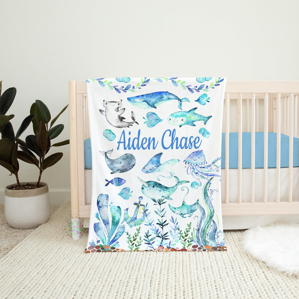 Sea Animals Baby Boy Name Blanket