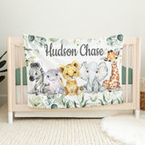 Safari Animals Baby Boy Blanket with Eucalyptus Leaves