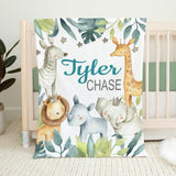 Personalized Jungle Animals Baby Boy Blanket
