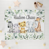 Safari Animals Baby Boy Blanket with Eucalyptus Leaves