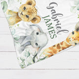 Safari Animals Baby Boy Blanket with Eucalyptus Leaves