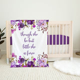 Floral Baby Girl Blanket Watercolor Purple Lavender Flowers Though she be but little she is fierce Nursery Bedding Shower Gift B1108