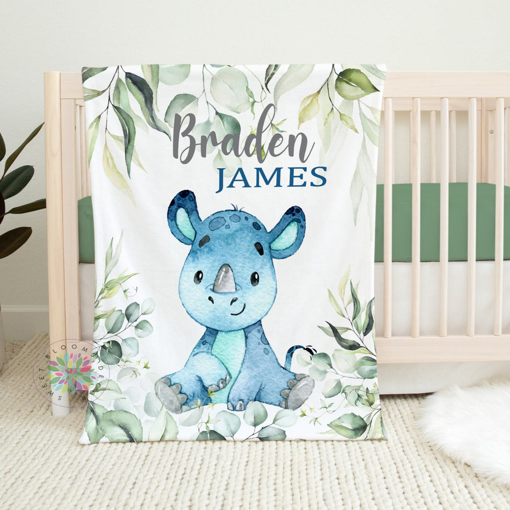 Personalized Rhino Baby Boy Blanket