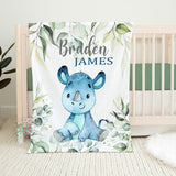 Personalized Rhino Baby Boy Blanket