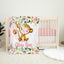 Monkey Floral Baby Girl Name Blanket, Blush Pink Watercolor Flowers B932