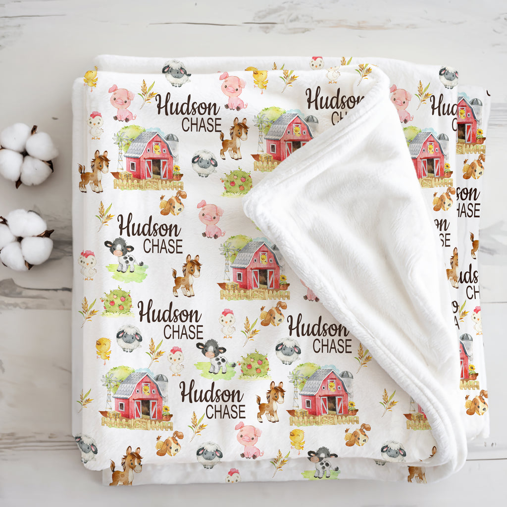 Personalized Farm Animals Baby Boy Name Blanket