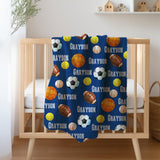 Personalized Sports Balls Baby Name Blanket