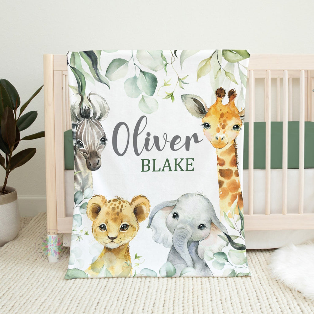 Safari Animals Baby Boy Name Blanket