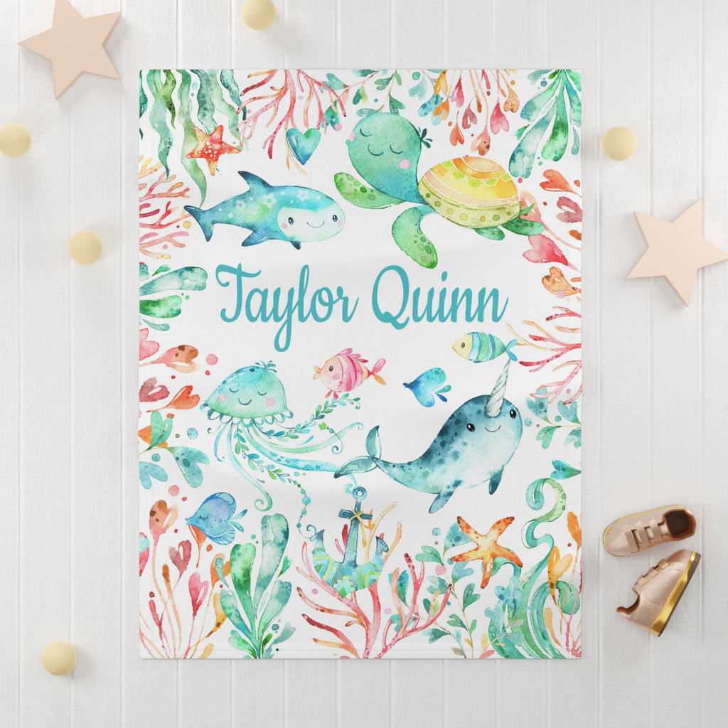 Personalized Sea Animals  Baby Blanket