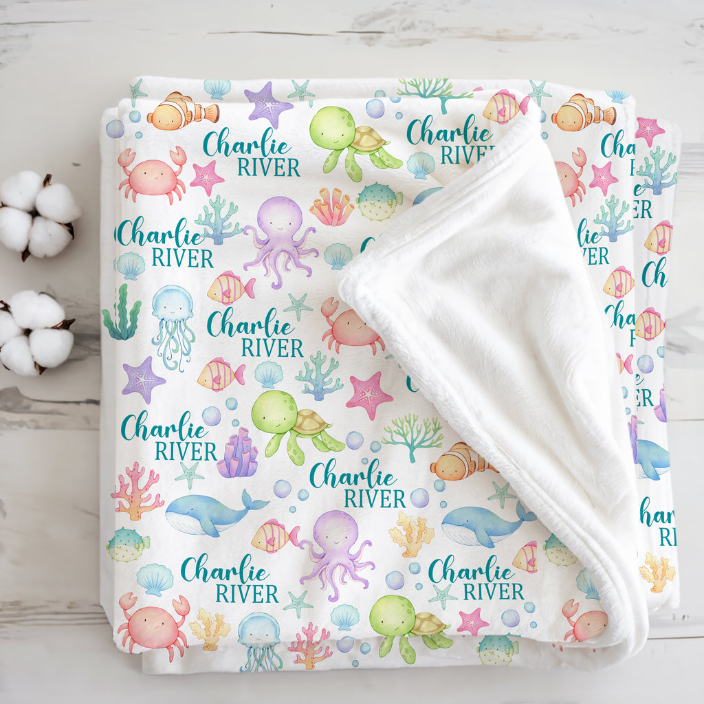 Personalized Sea Animals Baby Blanket