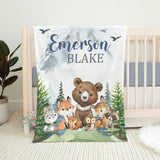 Personalized Woodland Blanket with Trees & Mountains
