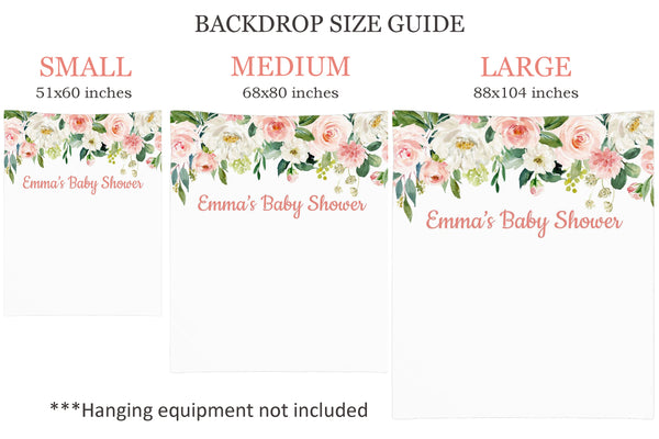 Floral Baby Shower Backdrop with Navy Blue Blush Pink Coral Flowers D1 ...