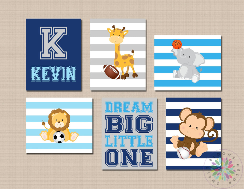 Animals Sports Nursery Wall Art Future All Star Blue Gray Red Sports Animals Room Decor Monogram Wall Art Football Soccer Shower Gift C664-Sweet Blooms Decor