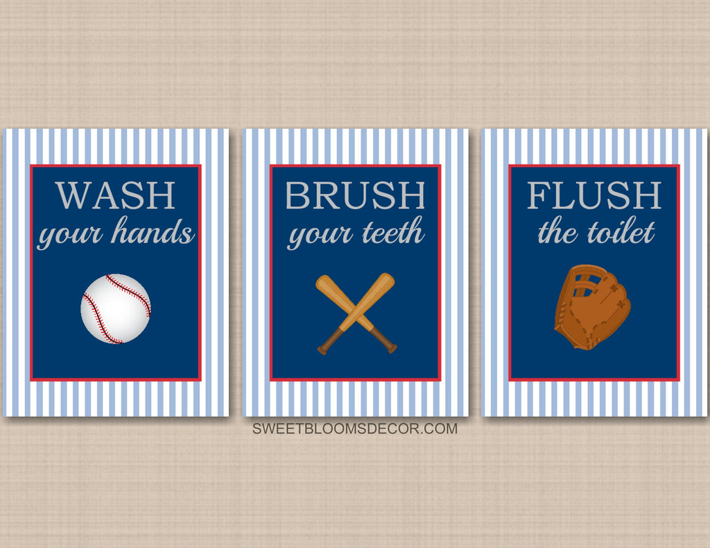 Sports Bathroom Decor Kids Baseball Bathroom Wall Art Baseball Bedroom Wall Art Boy Sports Bathroom Red Navy Blue Gray