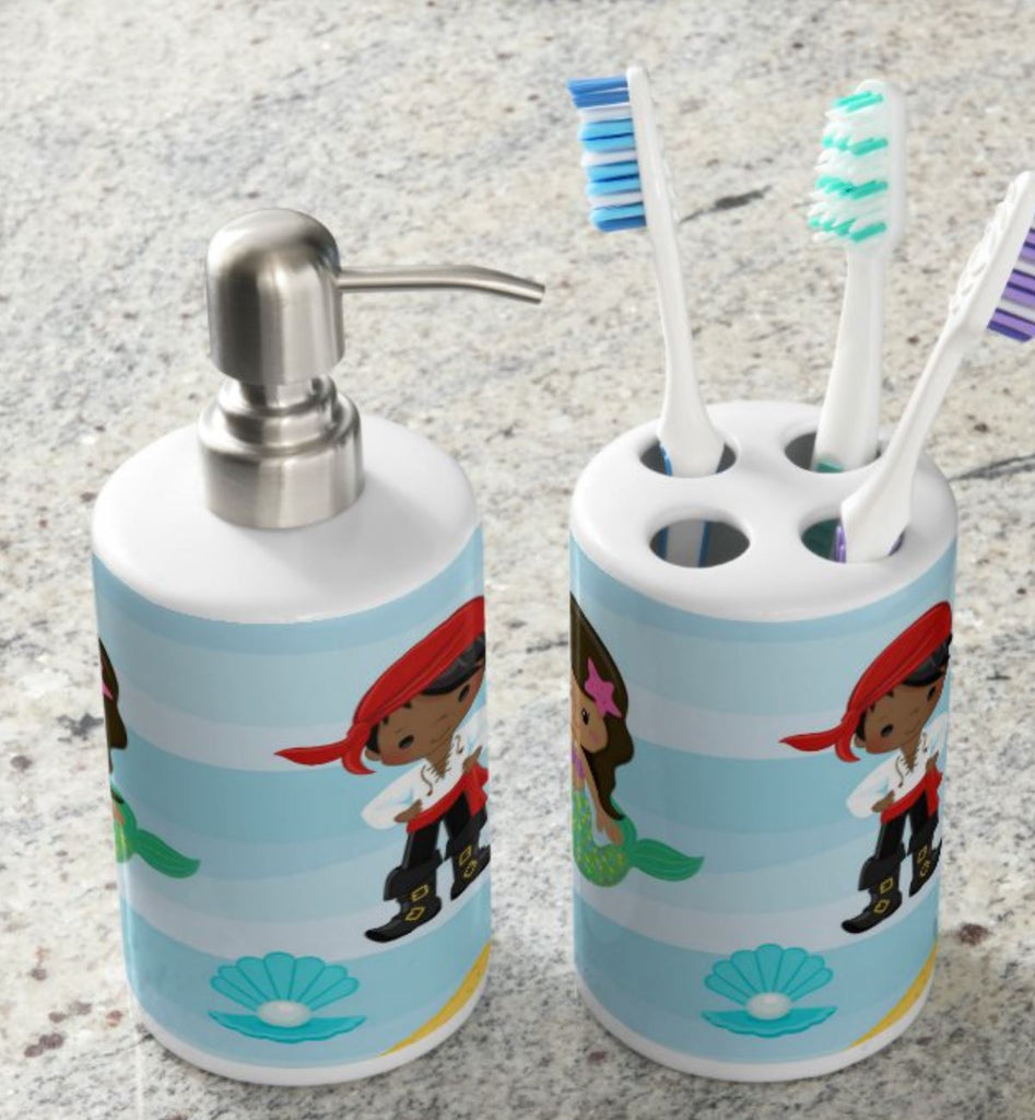 Mermaid Pirate Name Shower Curtain Sea Animals Bath Mat Towel Bath Set S108