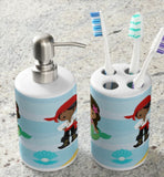 Mermaid Pirate Name Shower Curtain Sea Animals Bath Mat Towel Bath Set S108