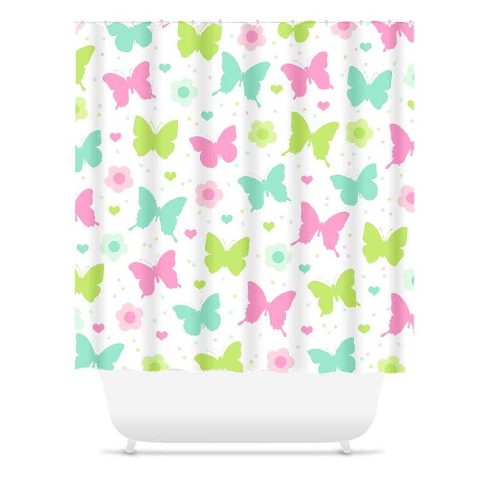Butterflies and Flowers Shower Curtain, Bath Mat Towels S174