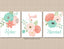 Coral Teal Gray Floral Bathroom Wall Art