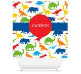 Dinosaur Shower Curtain Name Monogram Kids Shower Curtain Bath Mat Red Green Orange Yellow Blue Bathroom Decor S166