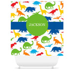 Dinosaur Shower Curtain Name Monogram Kids Shower Curtain Bath Mat Red Green Orange Yellow Blue Bathroom Decor S166