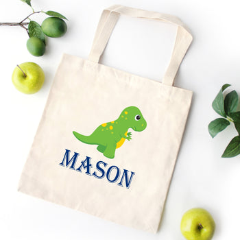Dinosaur TOTE BAG T Rex Personalized Kids Canvas School Bag Custom Preschool Daycare Toddler Boy Beach Tote Bag Birthday Gift Library T101-Sweet Blooms Decor