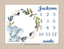 Elephant Milestone Blanket Baby Boy Leaves Blue Flowers Monthly Growth Tracker Personalized Nursery Decor Baby Shower Gift B1051
