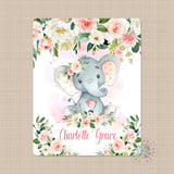 Elephant Pink Floral Baby Girl Blanket, Blush Pink Watercolor Flowers B675