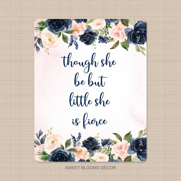 Floral Baby Girl Blanket Watercolor Navy Coral Blush Pink Flowers Thou Sweet Blooms Decor