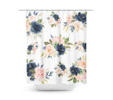 Floral Shower Curtain Blush Pink Coral Navy Blue Watercolor Flowers Beach Bathroom Decor Bath Mat Modern Guest Bathroom Girls Bathroom P118