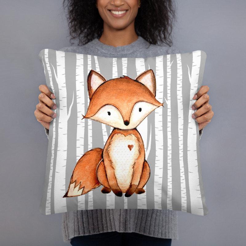 Fox Nursery Throw Pillow Gray Orange Birch Tree Woodland Baby Boy Bedroom Decor Bedding Baby Shower Gift Newborn Decorative Cushion 185-Sweet Blooms Decor