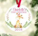Giraffe Baby Girl Christmas Ornament Personalized Animals Baby's 1st First Christmas Baby Shower Gift New Baby Holiday Ornament 113