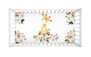 iraffe Floral Baby Girl Crib Sheet with Blush Pink Flowers