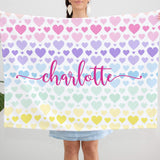 Rainbow Hearts Baby Girl Name Blanket, Personalized Pastel Color  Rainbow Hearts B1192