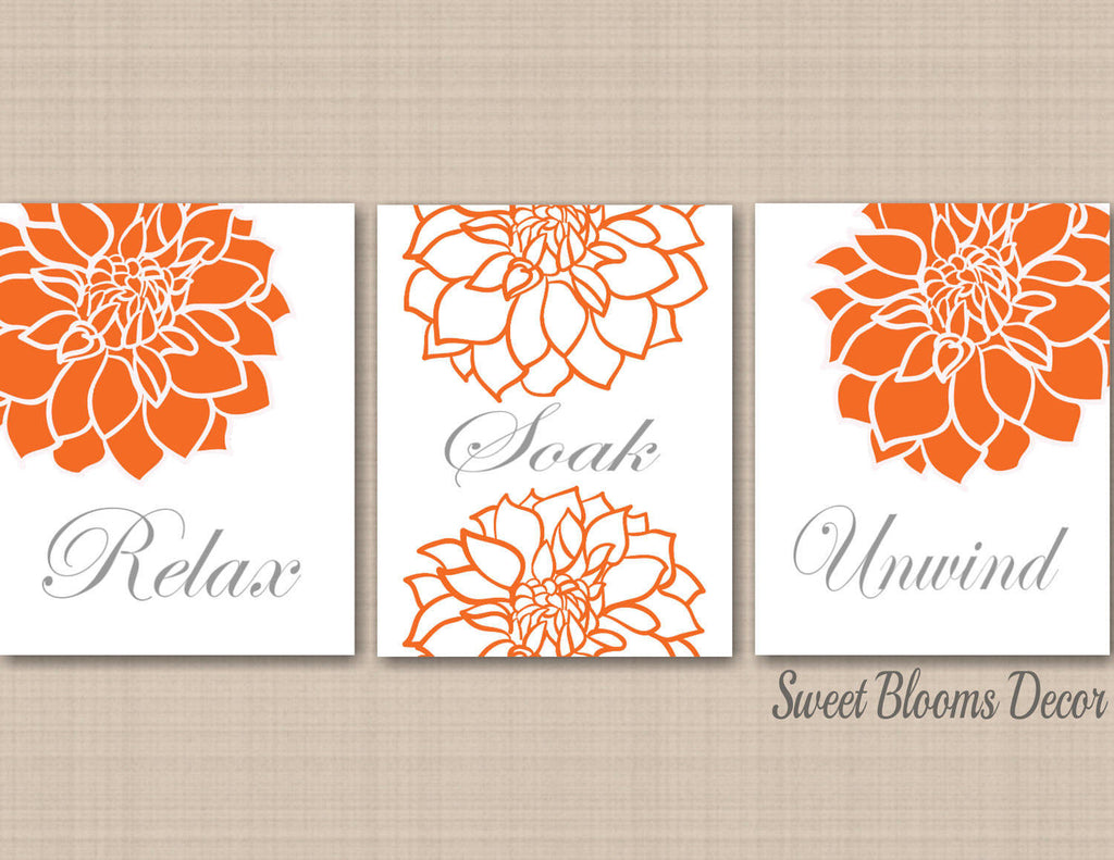 Orange Gray Bathroom Decor Orange Gray Floral Bathroom Wall Art Modern Bathroom Decor Relax Soak Unwind Guest Bathroom PRINTS OR CANVAS