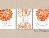 Orange Gray Bathroom Decor Orange Gray Floral Bathroom Wall Art Modern Bathroom Decor Relax Soak Unwind Guest Bathroom PRINTS OR CANVAS