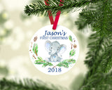 Baby Christmas Ornament Elephant Personalized Baby Boy 1st First Christmas Baby Shower Gift New Baby Holiday Ornament