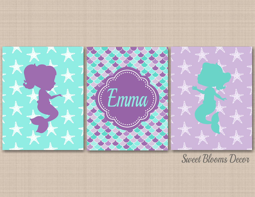 Mermaids Shower Curtain SistersTwins Bathroom Decor Custom Mermaid Shower Curtain Purple Teal Aqua Mermaid Wall Art Girl Bathroom S104