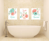 Floral Shower Curtain Coral Teal Mint Gray Flowers Bathroom Curtain Decor Floral Girl Bathroom Guest Bathroom Decor P133