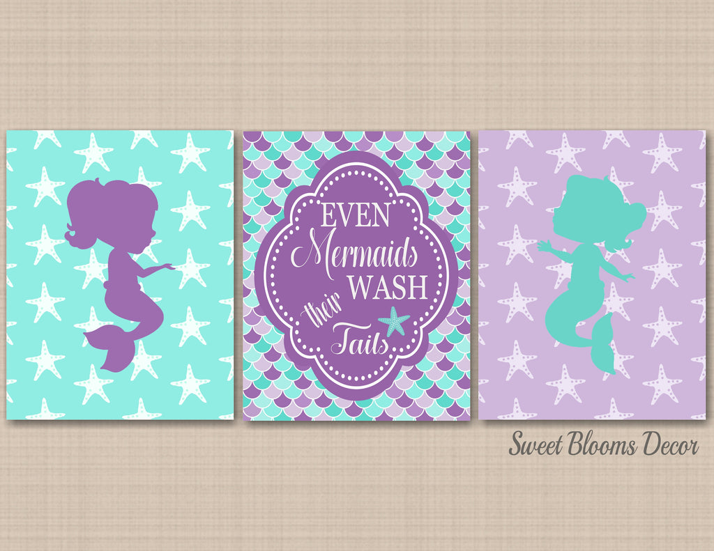 Mermaids Shower Curtain SistersTwins Bathroom Decor Custom Mermaid Shower Curtain Purple Teal Aqua Mermaid Wall Art Girl Bathroom S104