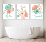 Floral Shower Curtain Coral Teal Mint Gray Flowers Bathroom Curtain Decor Floral Girl Bathroom Guest Bathroom Decor P133