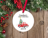 Christmas Red Truck Ornament Personalized Baby Boy 1st First Chritmas Vintage Truck Snowman Baby Shower Gift New Baby 169