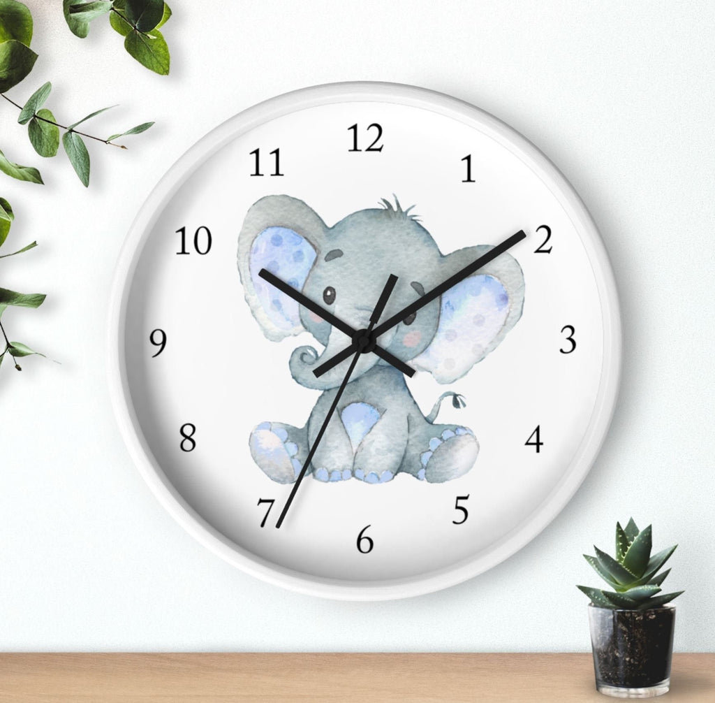Elephant Wall Clock, Kids Wall Clock, Watercolor  Nursery Wall Clock, Girl Boy Bedroom Decor, Jungle Animals Nursery Decor