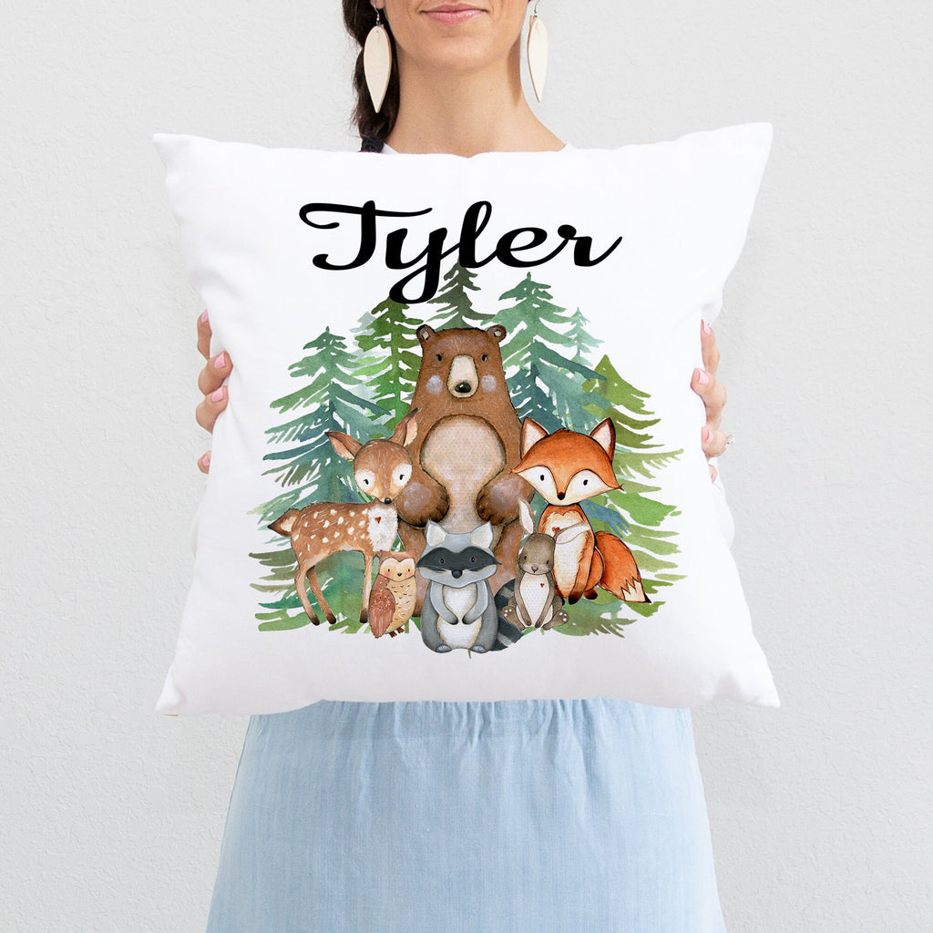 Woodland Animals Evergreens Pine Trees Forest Nursery Decor Baby Shower Gift Set: Crib Sheet,16x16 Throw Pillow,3(11x14) Unframed Wall Art