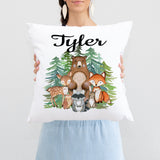 Woodland Animals Evergreens Pine Trees Forest Nursery Decor Baby Shower Gift Set: Crib Sheet,16x16 Throw Pillow,3(11x14) Unframed Wall Art
