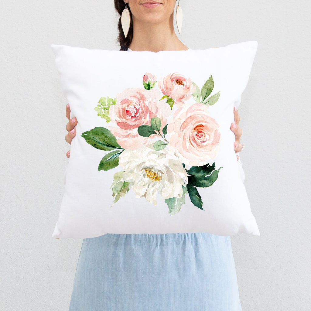 Blush Pink Floral Baby Girl Nursery Bedding Collection Set: Crib Sheet,16x16 Throw Pillow,30x40 Minky Blanket,3(11x14) Wall Art