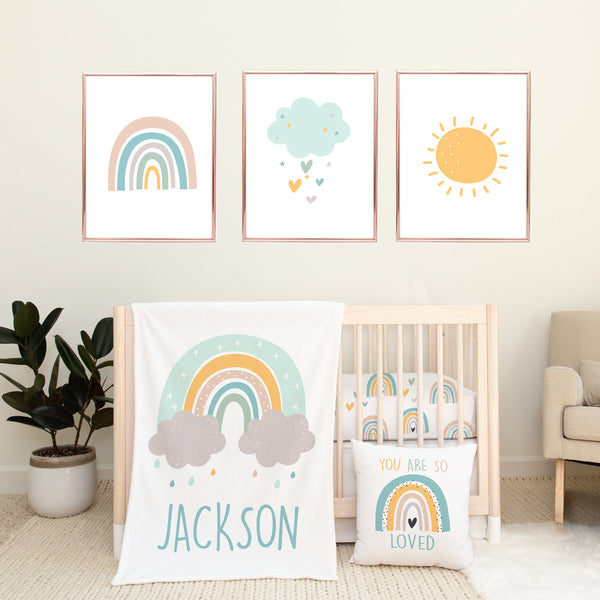 READY newest TO SHIP Minky Neutral Rainbow Baby Blanket, Watercolor Rainbow Crib Bedding, Rainbow Nursery, Rainbow Baby Shower Gift Rainbow Blanket