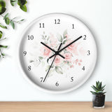 Floral Wall Clock, Blush Pink Watercolor Flowers Nursery Wall Clock, Baby Girl Bedroom Wall Decor T120