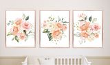 Peach Blush Pink Floral Baby Girl Nursery Bedding Baby Shower Gift: Crib Sheet,16x16 Throw Pillow,30x40 Minky Blanket,3(11x14) Wall Art