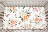 Peach Blush Pink Floral Baby Girl Nursery Bedding Baby Shower Gift: Crib Sheet,16x16 Throw Pillow,30x40 Minky Blanket,3(11x14) Wall Art